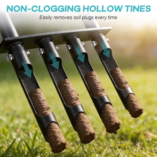 Manual Lawn Coring Aerator, 43" 4-Tine Plug Aerator for Lawn Care
