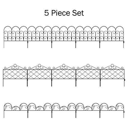 Metal Garden Fencing- Set of 5 Panels of Mimosa Decorative Edging Flower Beds & Landscaping- Interlocking, Flexible Design in Black by Pure Garden