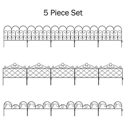 Metal Garden Fencing- Set of 5 Panels of Mimosa Decorative Edging Flower Beds & Landscaping- Interlocking, Flexible Design in Black by Pure Garden