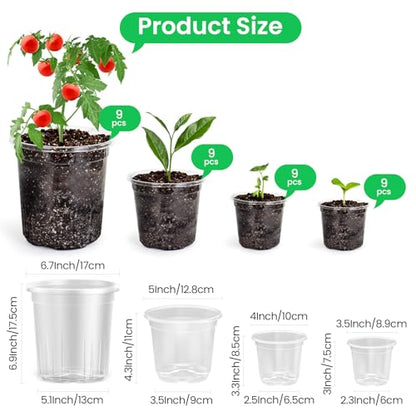 Bluepro Clear Nursery Pots with Drainage Holes, 3.5/4/5/7 Inch, 36-Pack - size: 3.5/4/5/7 Inch-36Pcs