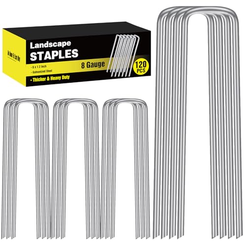 HongWay 120 Pack Landscape Staples, 8 Gauge Thickened Garden Stakes - size: 6 Inch-8Ga. Thicken, 120pcs