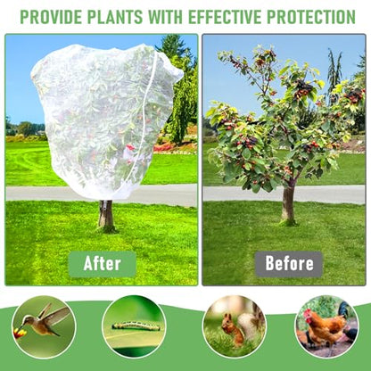 Fruit Tree Netting, Plant Mesh Netting for Garden Protection, Blueberry Bush Insect Netting Cover as Garden Pest Barrier from Cicadas, Bug, Bird (5.3x5.3 FT, 4Pcs, Zipper & Drawstring Design) - size: 5.3X5.3FT 4PACK