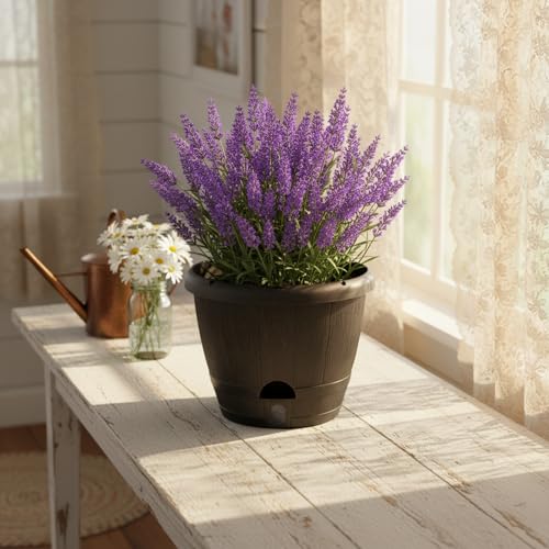 Sun-E 10 Inch Whiskey Barrel Self Watering Planters, Wood Look, 3-Pack - color: Deep Wooden Grain