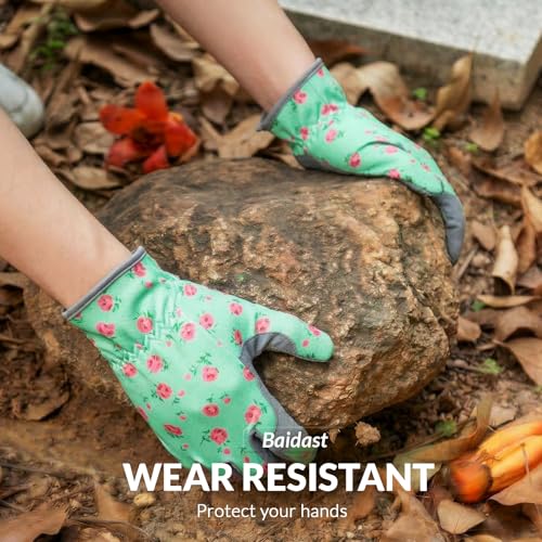 Baidast Gardening Gloves for Women, Breathable Leather Garden Gloves with Grip, Thorn Proof Work Gloves - color: Women(medium)-green+red