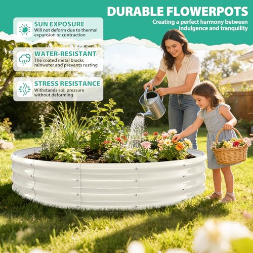 12 Inch Tall 72 Inch Diameter Round White Raised Garden Bed Kits Outdoor - color: Cream White, size: 72 Dia X 12 inches