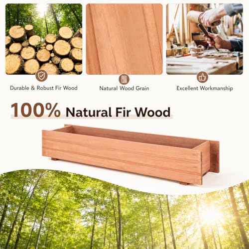 GIANTEX Raised Garden Bed, 36" x 7" x 6.5" Wooden Elevated Planter Box for Flower Vegetable Herb Garden, Window Mounted Plant Box for Planting Garden Backyard Patio