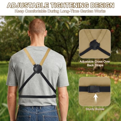 Garden Apron,Harvest Aprons with Drawstring Bag and Pockets for Women and Men,Canvas Fruit Picking Apron - color: Brown