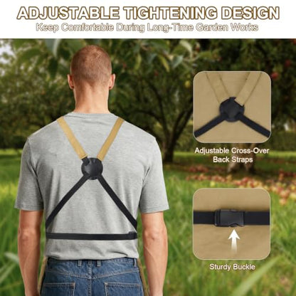 Garden Apron,Harvest Aprons with Drawstring Bag and Pockets for Women and Men,Canvas Fruit Picking Apron - color: Brown