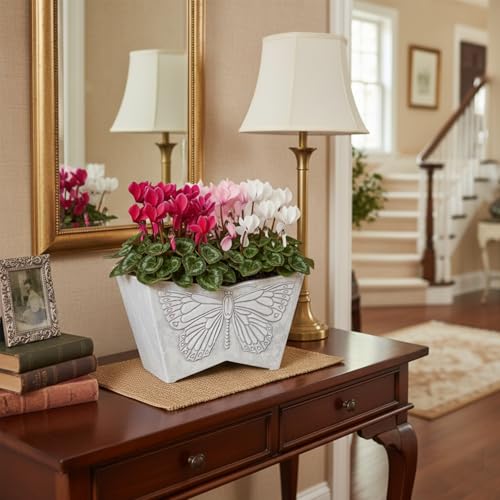 GreenShip 16 Inch Large Resin Flower Pots Set of 2 with Drainage Hole - style: Light Grey-2 Pack
