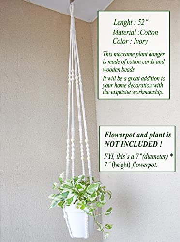 Macrame Plant Hanger Extra Long (52") Indoor Plant Holder with Beads, no Tassel- Long Plant Hanger for Tall Ceiling- Hanging Plant Holder for 6”-14”Pots -(1 Pack)