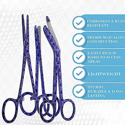 5pc Bandage Scissors 5.5", Stitch Scissors 4.5", Hemostat 5.5" Straight & Curved, Diagnostic Penlight Made of Premium Quality Stainless Steel - For Training Emergency Supplies & First Aid Kit (Purple) - color: Purple