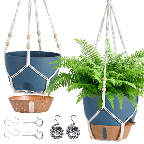 10 Inch Self Watering Hanging Planters for Indoor Plants, 2 Pack - color: Navy Blue, size: 10 Inch