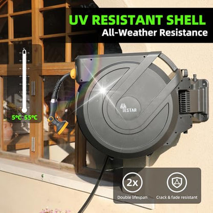 Retractable Garden Hose Reel 1/2 in x100 ft, Wall Mounted Hose Reel - color: Gray, size: 1/2"x100 ft