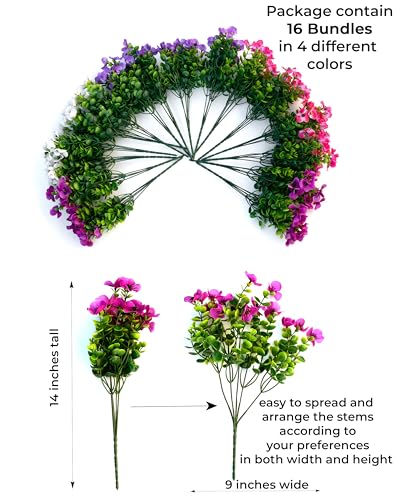 AXYLEX Artificial Pansies Outdoor, 16 Bundles Fake Plants (Multi 4) - color: 16 Pcs - Red Pink+purple+white+magenta