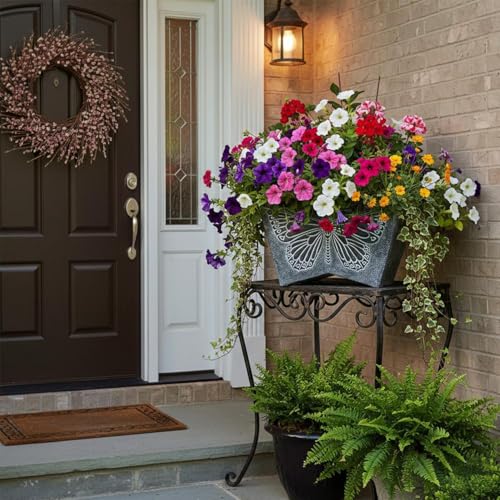 GreenShip 16 Inch Large Resin Flower Pots, Resin Planter Pot with Drainage Hole, Vintage Butterfly Embossed Decorative Garden Pot, Weather-Resistant for Porch, Patio, Indoor Use, Dark Grey - style: Dark Grey-1 Pack