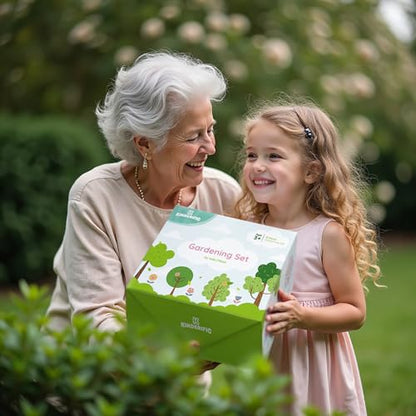 Gardening Set, Tool Kit, for Kids, STEM, Includes Tote Bag, Spade, Watering Can, Rake, Fork, Trowel and Gloves (Petal) - color: Petal