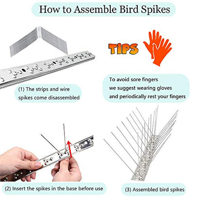 PANGCH Bird Spikes,Stainless Steel Bird Spikes Metal Bird Spikes Fence Spikes Easy to Install - 5 Strips 4.1 Feet Coverage - size: 4.1 Feet