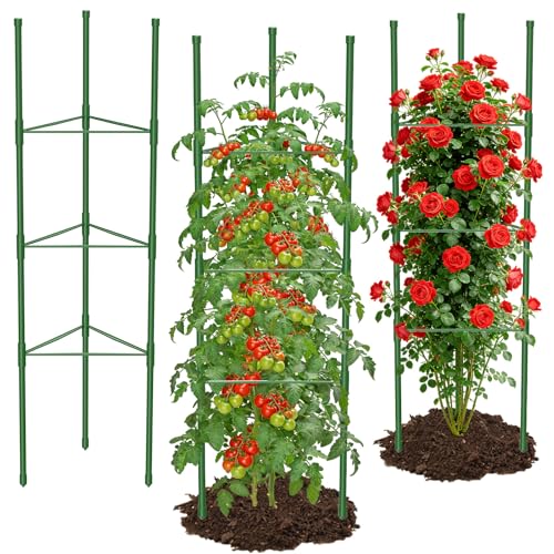 MYMULIKE 3 Pack Extra Larger Tomato Cages, 51in*17in Adjustable Tomatoes Plant Stakes Support Cages Trellis for Garden, Garden Trellis for Vegetable Flowers Fruits Climbing Plants - size: 3pack-51in*17in