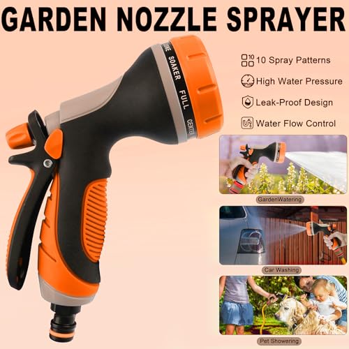 Garden Hose Nozzle with Adjustable 10 Watering Patterns Hose Spray Nozzle - color: Orange