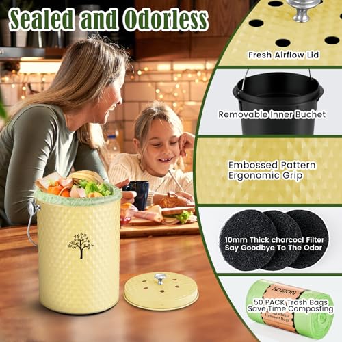 AOSION Countertop Kitchen Odorless Compost Bin with Removable Inner Bucket - color: Yellow