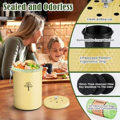 AOSION Countertop Kitchen Odorless Compost Bin with Removable Inner Bucket - color: Yellow