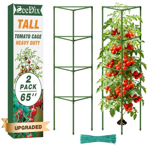 ZeeDix 65 Inch Heavy Duty Tall Tomato Cages for Garden 2 Pack - size: 65"-2 Pack