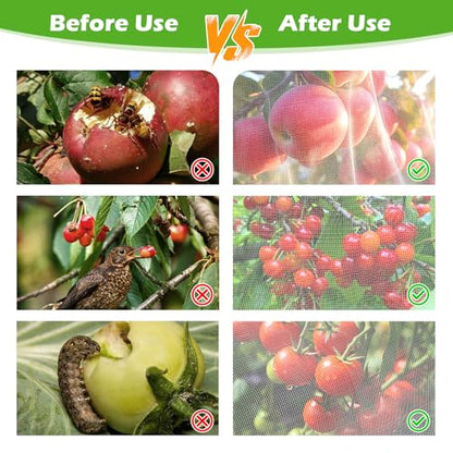4PCS 2.7Ft × 3.3Ft Fruit Tree Netting with Zipper and Drawstring, 60 Mesh Thickened Garden Bird Netting for Blueberry Bushes, Fruits, Vegetables, Insect Bird Barrier Mesh Protective Cover - size: 2.7Ft × 3.3Ft