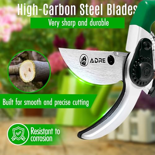 Adre Bypass Garden Pruning Shears – 8-inch Professional Pruning Shears for Gardening – High Carbon Steel Garden Clippers with Non-Slip Handles – Sharp Hand Pruners for Small Branches, Pruning Trimming
