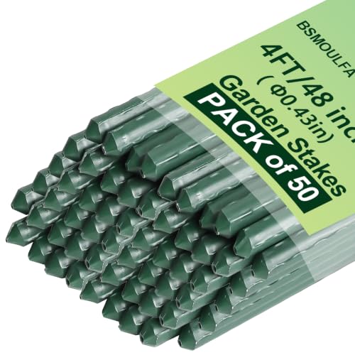 Garden Stakes 4ft 50pcs, Metal Plant Stakes 4 Feet for Gardening and Farm, 48" Plastic Coated Plant Support for Tomato, Cucumber, Bean, Flower, Potted and More Climbing Plants - size: 4ft, 50pcs