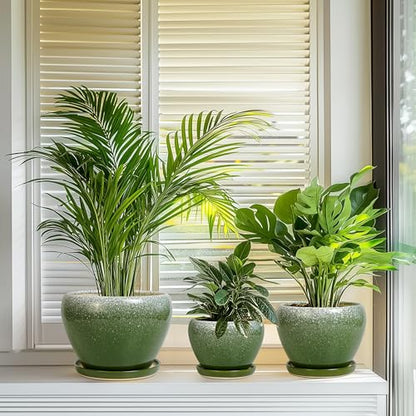 Ceramic Pots for Plants, 10+8+6 Inch Ceramic Planter Indoor, Green - color: Blackish Green