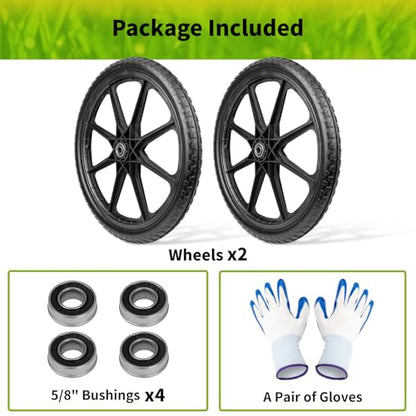 20" Wheelbarrow Wheels Fit for Rubbermaid, Flat Free Carts Tire for Wheelbarrow, Garden Trailers, Yard Trailers, U tility Carts, L awn Carts, with 3/4" & 5/8" Bearing, 2-1/2" Centered Hub, 2 Pack