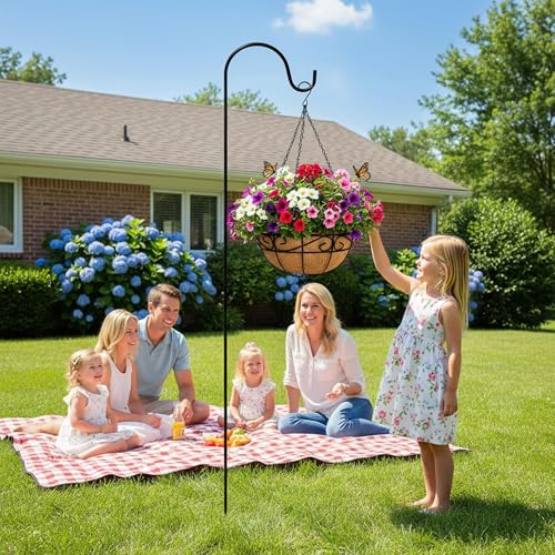 EIMQUVW Outdoor Metal Hanging Planters Basket (4pack, 12 inch) Hanging Baskets for Plants Chain Round Wire Plant Holder with Coco Fiber Liners for Garden, Patio, Deck, Porch(Flower Border) - size: 12 Inch
