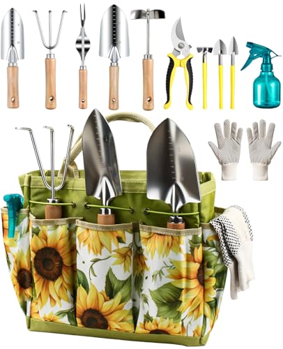 MOSFiATA 12Pcs Garden Tools Set, Heavy Duty Gardening Kit with Organizer Bag, for Digging, Weeding, Transplanting, Pruning Ideal Gardening Gifts - size: Garden Tools Set 12Pcs