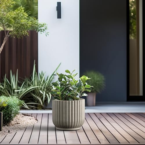 Kante Small Round Pedestal Weathered Concrete Planter 11" Dia, Outdoor - color: Weathered Concrete, size: 11"w x 9.8"h