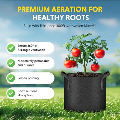iPower 5-Pack 10 Gallon Plant Grow Bags Thickened Nonwoven Aeration Fabric Pots Heavy Duty Durable Container, Strap Handles for Garden, Black - color: Black, size: 10 Gallon