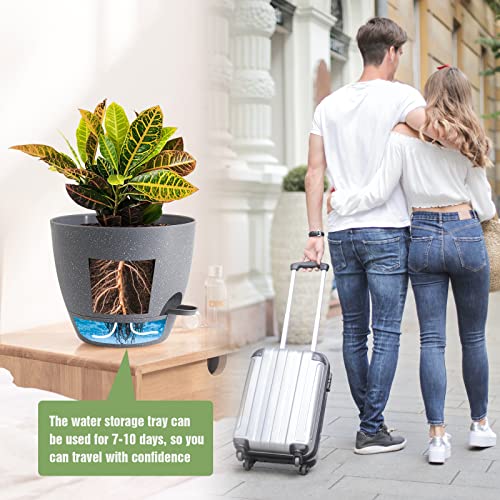 UOUZ Large Self Watering Pots, 12/10/9 Plastic Planters with High Drainage Holes and Deep Reservoir for Indoor Outdoor Garden Plants and Flowers, Grey Speckles - color: Grey Speckles
