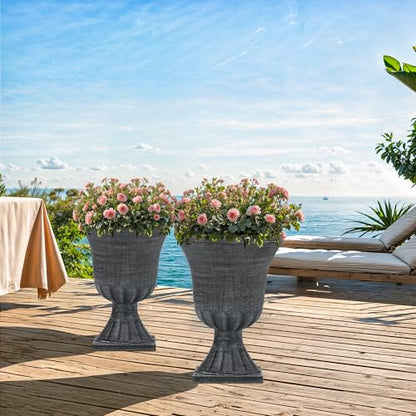 Autodaya 22" Large Pots for Plants Outdoor, Washed Black Planters Set of 2 - color: Urn Planters Black-22"