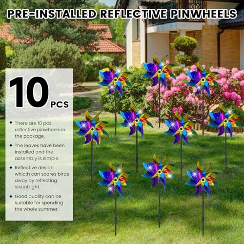 10 PCS Reflective Pinwheels for Yard and Garden Bird Devices Pre-Installed Sparkly Wind Spinner Deterrent to Scare Birds Away from Yard Patio Farm (Multicolor-1) - color: Multicolor-1