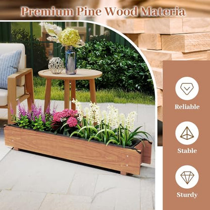 HAPPYGRILL Wooden Raised Garden Bed with 4 Drainage Holes, Black Liner - size: 36" x 7" x 6.5"