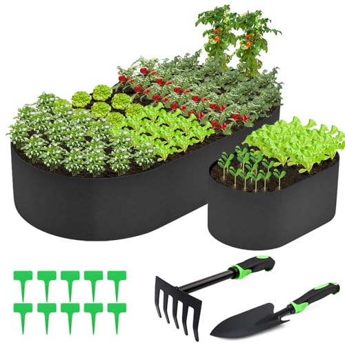 2 Pack Fabric Raised Garden Bed 6FTx3FTx1FT Plant Grow Bags Large Oval Garden Grow Bags Breathable Fabric Garden Bed Gardening Planting Container for Vegetables Potatoes Flowers Tomato,4 Grids+2 Grids