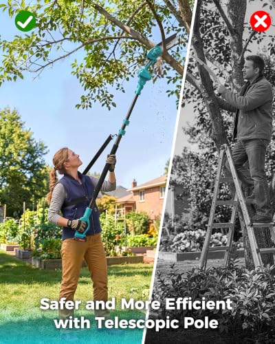 Pole Saws for Tree Trimming, 6" Brushless Mini Chainsaw with Extension Pole - color: Sky Blue