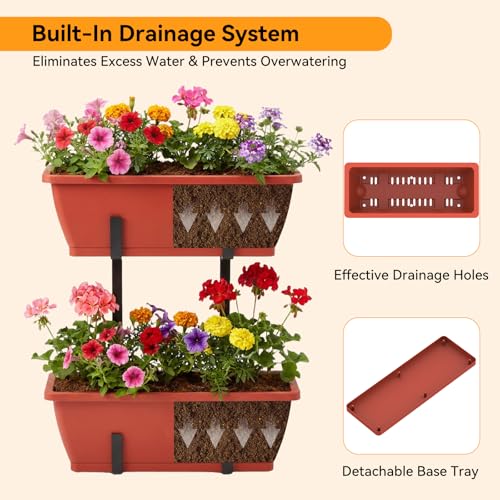 CADUKE Railing Planter Box, Porch Railing planters - color: Red