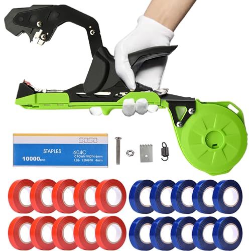 Plant Tying Machine, Lightweight Plant Tying Tape Tool to Tie Up Vine Quickly, Tie Tapener Gun with Tapes and Staples Green - style: Green