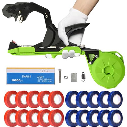 Plant Tying Machine, Lightweight Plant Tying Tape Tool to Tie Up Vine Quickly, Tie Tapener Gun with Tapes and Staples Green - style: Green