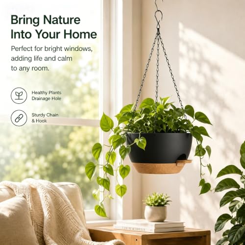 2 Pack 12 Inch Self‑Watering Hanging Planters Plant Pots, Black‑Brown - color: Black Brown