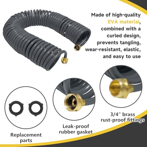 Coil Hose,3/8" EVA Coil Garden Hose 75 FT,Curly Water Hose - color: Gray, size: 75FT