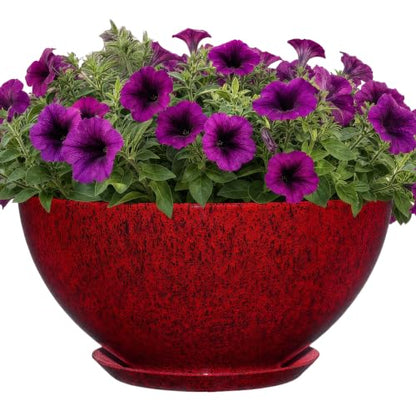 Rosie Planter Bowl, with Drainage and Saucer, 10” Lava Red - color: Lava Red