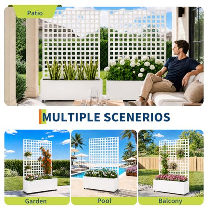 Garvee Metal Planter Box with Trellis and Wheels 71"x47"x16", Drainage Hole - color: Grid - White, size: with wheels