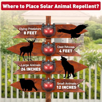 4 Pack Solar Nocturnal Animal Repeller with Red LED Flashing Lights – Effective Coyote, Raccoon, Skunk, Deer & Hawk Deterrent – Waterproof Predator Lights for Yards, Gardens & Chicken Coops