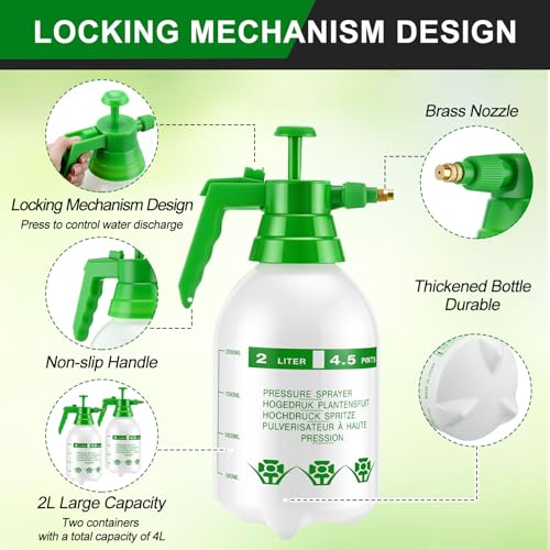 2 Set Handheld Pump Sprayers 0.5 Gallon Water Spray Bottles 2l Garden Plant Pump Sprayers with Adjustable Steel Nozzle Extended Rod for Plant Mist Watering Cleaning Spraying Fertilizing - color: White, size: 2L